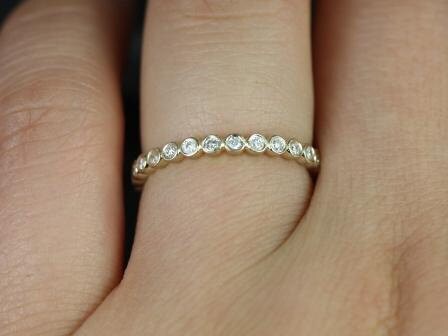 Petite Bubbles 14kt Yellow Gold Diamonds Bezel WITHOUT Milgrain ALMOST Eternity Ring Dainty Ring - Rosados Box