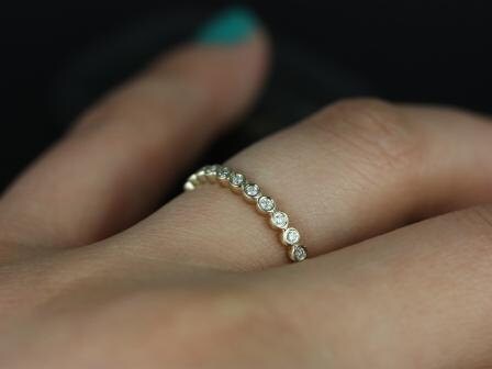 Petite Bubbles 14kt Yellow Gold Diamonds Bezel WITHOUT Milgrain ALMOST Eternity Ring Dainty Ring - Rosados Box
