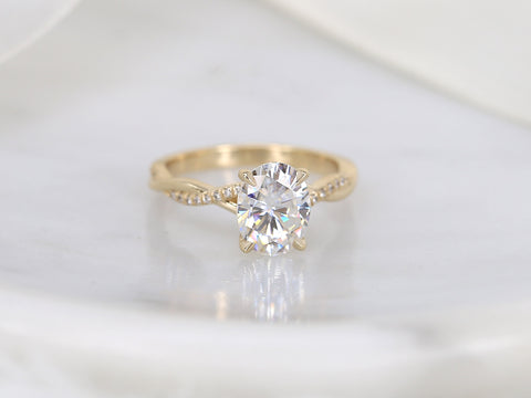 2ct Petite Tilly 9x7mm 14kt Gold Moissanite Diamond Twisted Crossover Oval Engagement Ring - Rosados Box