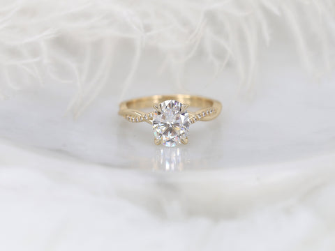 2ct Petite Tilly 9x7mm 14kt Gold Moissanite Diamond Twisted Crossover Oval Engagement Ring - Rosados Box