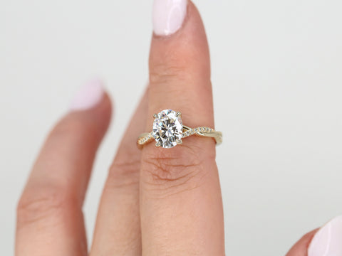 2ct Petite Tilly 9x7mm 14kt Gold Moissanite Diamond Twisted Crossover Oval Engagement Ring - Rosados Box