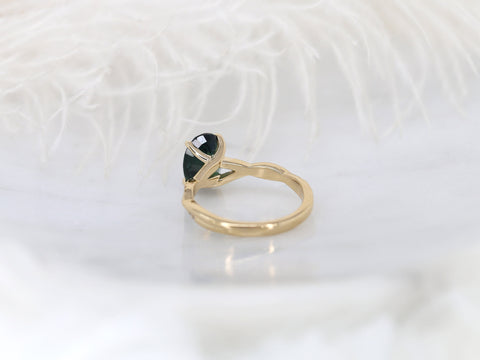 3.24ct Petite Tilly 14kt Gold Moss Teal Sapphire Criss Cross Oval Engagement Ring - Rosados Box