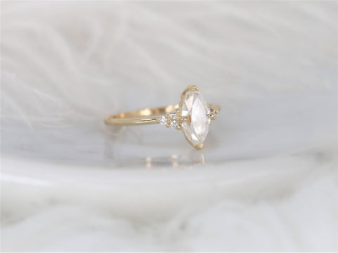 1ct Charlie 10x5mm 14kt Gold Moissanite Diamonds Dainty Cluster Ring - Rosados Box