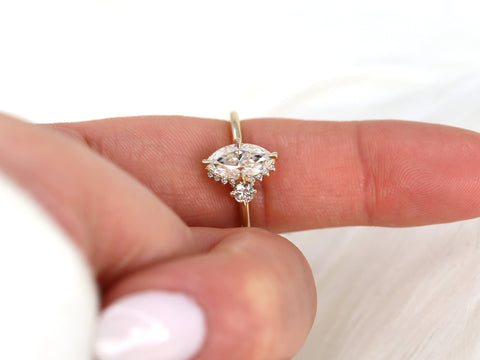 1ct Effie 10x5mm 14kt Gold Moissanite Diamonds Marquise Cluster Ring - Rosados Box