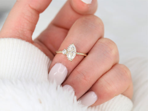 1ct Effie 10x5mm 14kt Gold Moissanite Diamonds Marquise Cluster Ring - Rosados Box