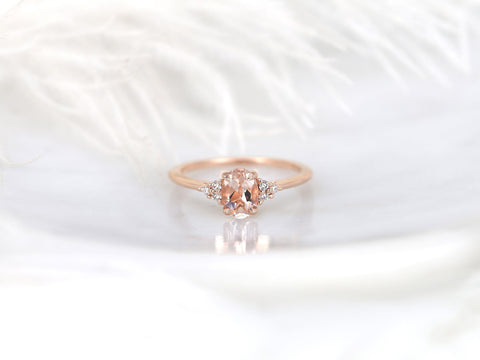 0.70ct Ready to Ship Juniper 14kt Rose Gold Peach Sapphire Diamond Oval Cluster Ring - Rosados Box