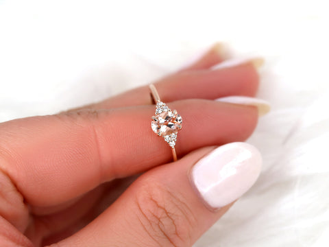 0.70ct Ready to Ship Juniper 14kt Rose Gold Peach Sapphire Diamond Oval Cluster Ring - Rosados Box