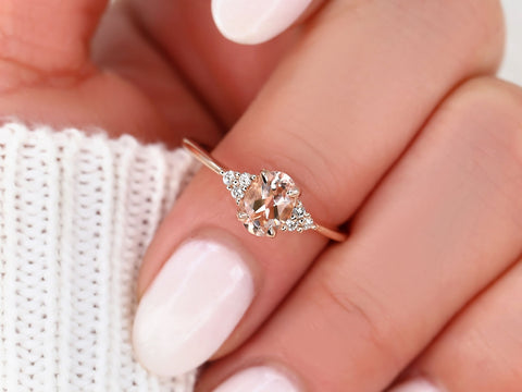 0.70ct Ready to Ship Juniper 14kt Rose Gold Peach Sapphire Diamond Oval Cluster Ring - Rosados Box