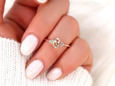 0.70ct Ready to Ship Juniper 14kt Rose Gold Peach Sapphire Diamond Oval Cluster Ring - Rosados Box