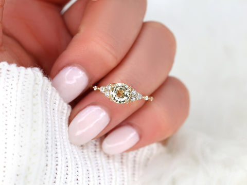 1.48ct Ready to Ship Anastasia 14kt Gold Champagne Sapphire Diamond Cluster Ring - Rosados Box