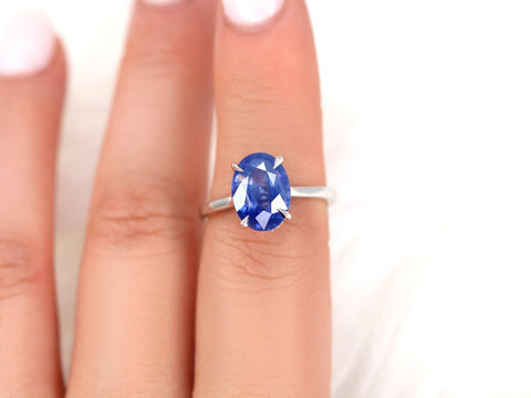 3.78ct Ready to Ship Hayden 14kt White Gold Ombre Blue Sapphire Diamond Hidden Halo Oval Ring - Rosados Box