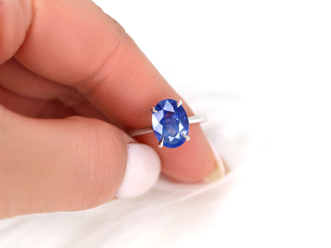 3.78ct Ready to Ship Hayden 14kt White Gold Ombre Blue Sapphire Diamond Hidden Halo Oval Ring - Rosados Box