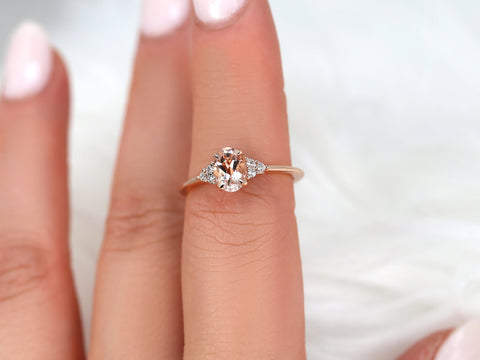 0.70ct Ready to Ship Juniper 14kt Rose Gold Peach Sapphire Diamond Oval Cluster Ring - Rosados Box