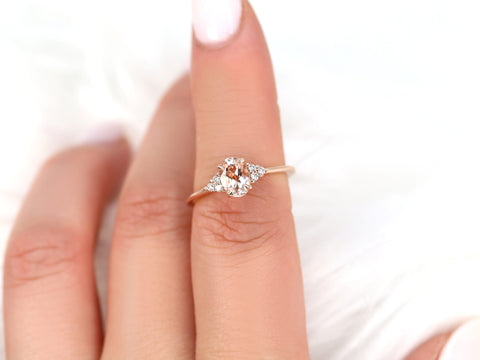 0.70ct Ready to Ship Juniper 14kt Rose Gold Peach Sapphire Diamond Oval Cluster Ring - Rosados Box