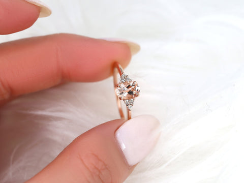 0.70ct Ready to Ship Juniper 14kt Rose Gold Peach Sapphire Diamond Oval Cluster Ring - Rosados Box