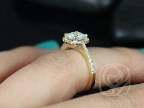 Rosados Box Ready to Ship Randi 6mm 14kt Yellow Gold Cushion Forever One Moissanite and Diamond Halo Engagement Ring