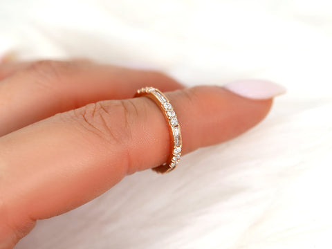 Gabriella 14kt WITH Milgrain Art Deco Diamond ALMOST Eternity Ring,Vintage Diamond Band,Unique Wedding Ring,Stackable Ring,Anniversary Gift