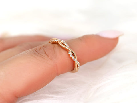 Dusty 14kt Gold Diamond HALFWAY Eternity Stacking Ring,Twist Ring,Weaving Braid Diamond Ring,Crossover Band,Twisted Ring,Gift For Her