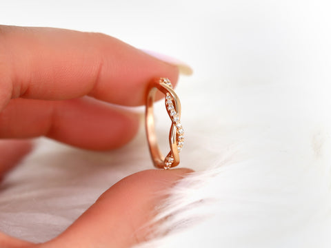 Dusty 14kt Gold Diamond HALFWAY Eternity Stacking Ring,Twist Ring,Weaving Braid Diamond Ring,Crossover Band,Twisted Ring,Gift For Her