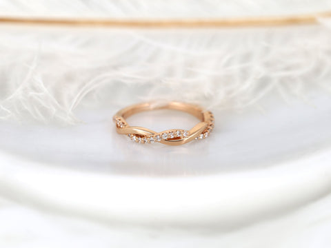 Dusty 14kt Gold Diamond HALFWAY Eternity Stacking Ring,Twist Ring,Weaving Braid Diamond Ring,Crossover Band,Twisted Ring,Gift For Her