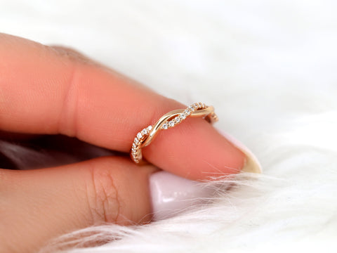 Dusty 14kt Gold Diamond HALFWAY Eternity Stacking Ring,Twist Ring,Weaving Braid Diamond Ring,Crossover Band,Twisted Ring,Gift For Her
