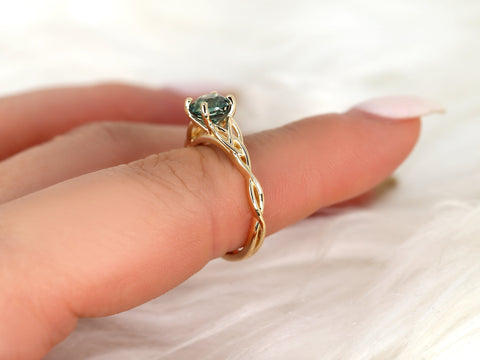 1.42ct Petite Cassidy 14kt Teal Sapphire Celtic Love Knot Round Solitaire,Crossover Ring,Triquetra Ring,Unique Engagement Ring,Anniversary