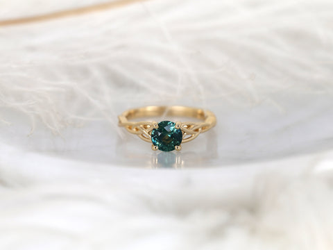 1.42ct Petite Cassidy 14kt Teal Sapphire Celtic Love Knot Round Solitaire,Crossover Ring,Triquetra Ring,Unique Engagement Ring,Anniversary