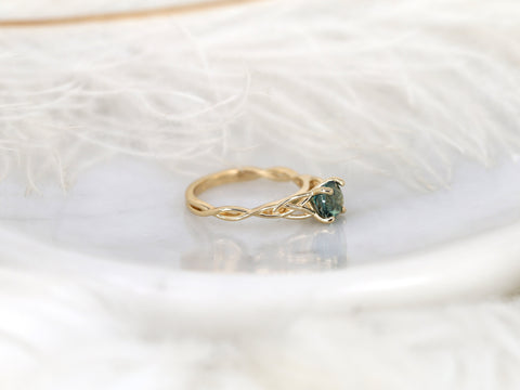 1.42ct Petite Cassidy 14kt Teal Sapphire Celtic Love Knot Round Solitaire,Crossover Ring,Triquetra Ring,Unique Engagement Ring,Anniversary
