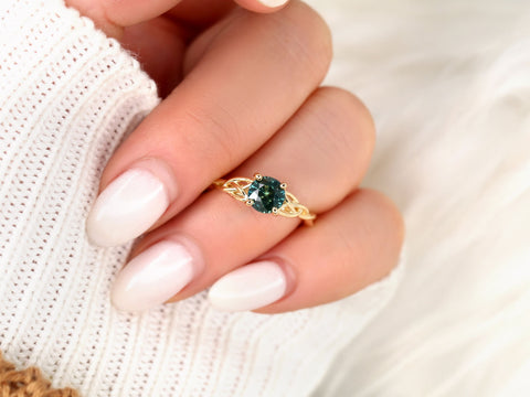 1.42ct Petite Cassidy 14kt Teal Sapphire Celtic Love Knot Round Solitaire,Crossover Ring,Triquetra Ring,Unique Engagement Ring,Anniversary