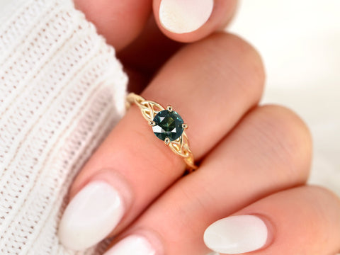 1.42ct Petite Cassidy 14kt Teal Sapphire Celtic Love Knot Round Solitaire,Crossover Ring,Triquetra Ring,Unique Engagement Ring,Anniversary