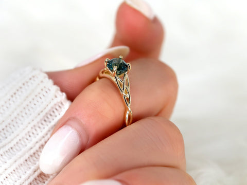 1.42ct Petite Cassidy 14kt Teal Sapphire Celtic Love Knot Round Solitaire,Crossover Ring,Triquetra Ring,Unique Engagement Ring,Anniversary