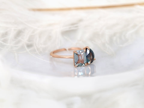 3.17ct Gemini 14kt Rose Gold Ocean Teal Sapphire Toi Et Moi Ring,Two Stone Ring,September Birthstone Ring,Unique Cluster Ring,Gift For Her