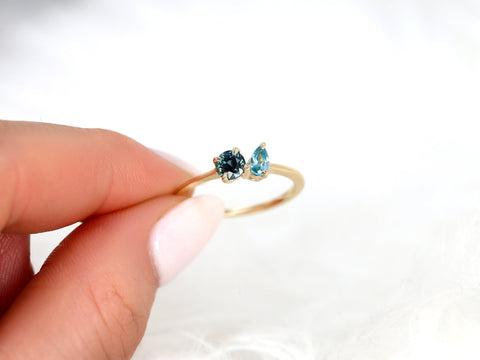 Gemella Blues 14kt Gold Blue Sapphire Zircon Toi Et Moi Ring,Two Stone Engagement Ring,Me Ring,Unique Ring,Birthstone Ring,Gift For Her