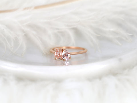 1.15cts Gemini 14kt Rose Gold Peach Sapphire Toi Et Moi Ring,Two Stone Ring,September Birthstone Ring,Unique Cluster Ring,Gift For Her