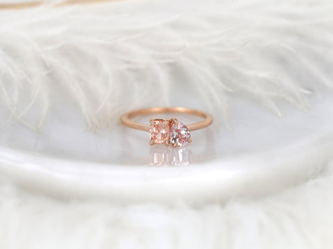 1.15cts Gemini 14kt Rose Gold Peach Sapphire Toi Et Moi Ring,Two Stone Ring,September Birthstone Ring,Unique Cluster Ring,Gift For Her