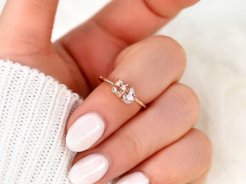 1.15cts Gemini 14kt Rose Gold Peach Sapphire Toi Et Moi Ring,Two Stone Ring,September Birthstone Ring,Unique Cluster Ring,Gift For Her