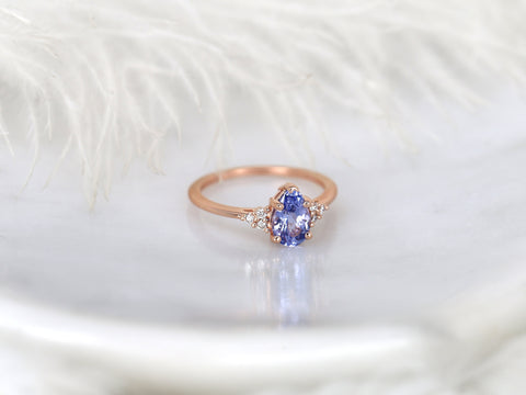 1.32ct Ready to Ship Juliet 14kt Rose Gold Lavender Cornflower Sapphire Diamond Three Stone Pear Ring,Unique Cluster Ring,Anniversary Ring