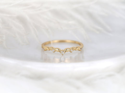 Gaia 14kt Diamond Unique Leaf Nesting Ring,Diamond Band,Contoured Ring,Anniversary Gift,Unique Wedding Ring,Chevron Ring,Diamond Leaf Ring