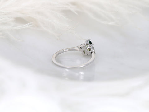 1.19ct Ready to Ship Juliet 14kt White Gold Teal Sapphire Diamond Art Deco 3 Stone Pear Cluster Ring,Sapphire Engagement Ring,Pear Ring