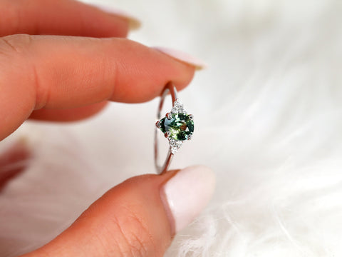 1.19ct Ready to Ship Juliet 14kt White Gold Teal Sapphire Diamond Art Deco 3 Stone Pear Cluster Ring,Sapphire Engagement Ring,Pear Ring