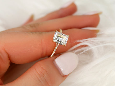 2.60ct Blake 9x7mm 14kt Gold Moissanite Diamond Emerald Cut Solitaire Ring,Emerald Solitaire Ring,Emerald Engagement Ring,Anniversary Gift