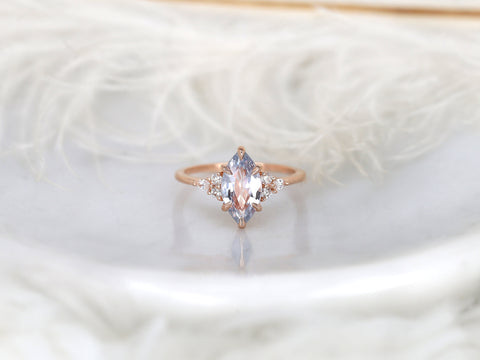 2.24ct Petite Meadow 14kt Rose Gold Cornflower Sapphire Diamond Three Stone Ring,Sapphire Cluster Ring,Unique Marquise Ring,Marquise Ring