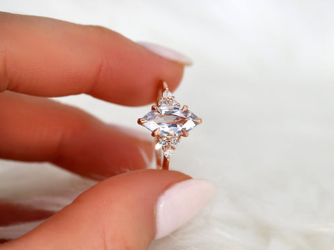 2.24ct Petite Meadow 14kt Rose Gold Cornflower Sapphire Diamond Three Stone Ring,Sapphire Cluster Ring,Unique Marquise Ring,Marquise Ring