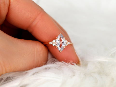 2.24ct Petite Meadow 14kt Rose Gold Cornflower Sapphire Diamond Three Stone Ring,Sapphire Cluster Ring,Unique Marquise Ring,Marquise Ring