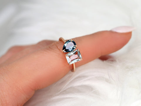 3.17ct Gemini 14kt Rose Gold Ocean Teal Sapphire Toi Et Moi Ring,Two Stone Ring,September Birthstone Ring,Unique Cluster Ring,Gift For Her