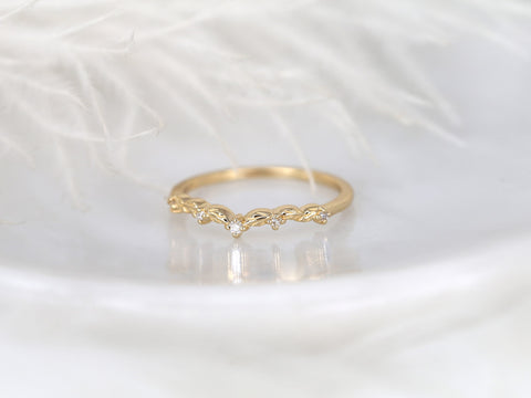 Gaia 14kt Diamond Unique Leaf Nesting Ring,Diamond Band,Contoured Ring,Anniversary Gift,Unique Wedding Ring,Chevron Ring,Diamond Leaf Ring