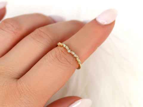 Gaia 14kt Diamond Unique Leaf Nesting Ring,Diamond Band,Contoured Ring,Anniversary Gift,Unique Wedding Ring,Chevron Ring,Diamond Leaf Ring