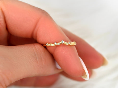 Gaia 14kt Diamond Unique Leaf Nesting Ring,Diamond Band,Contoured Ring,Anniversary Gift,Unique Wedding Ring,Chevron Ring,Diamond Leaf Ring
