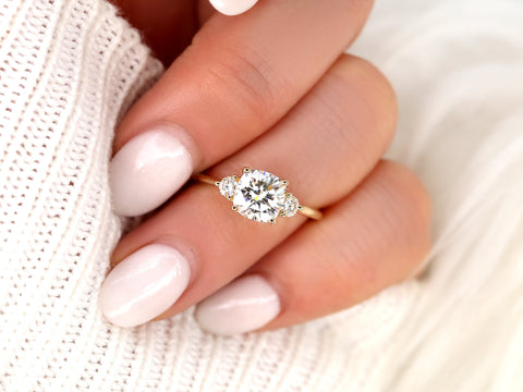 1.70ct Genevieve 7mm 14kt Moissanite Diamond Cushion Engagement Ring,Three Stone Ring,Cushion Wedding Ring,Anniversary Gift,Gift For Her