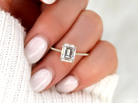 2.60ct Blake 9x7mm 14kt Gold Moissanite Diamond Emerald Cut Solitaire Ring,Emerald Solitaire Ring,Emerald Engagement Ring,Anniversary Gift
